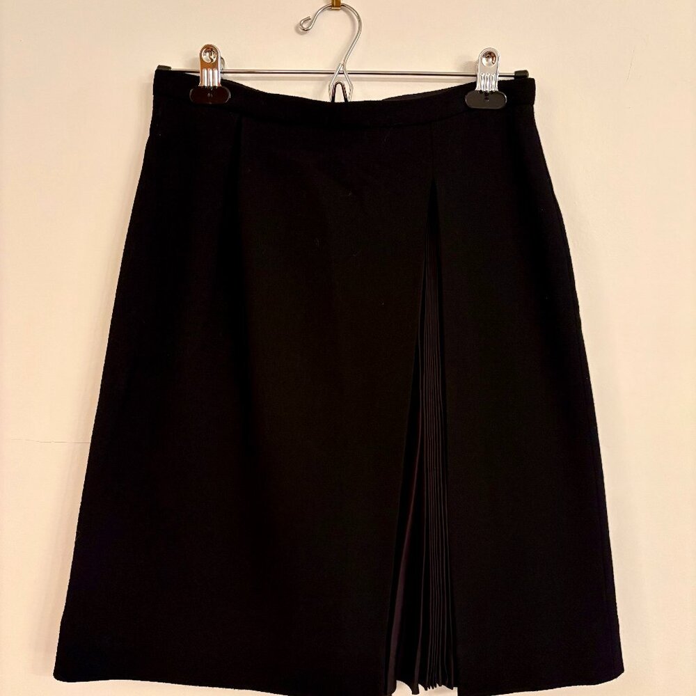 Vintage Louis Vuitton Wool Bouclé Skirt w/ Silk Pleated Inset & Iconic LV Zip
